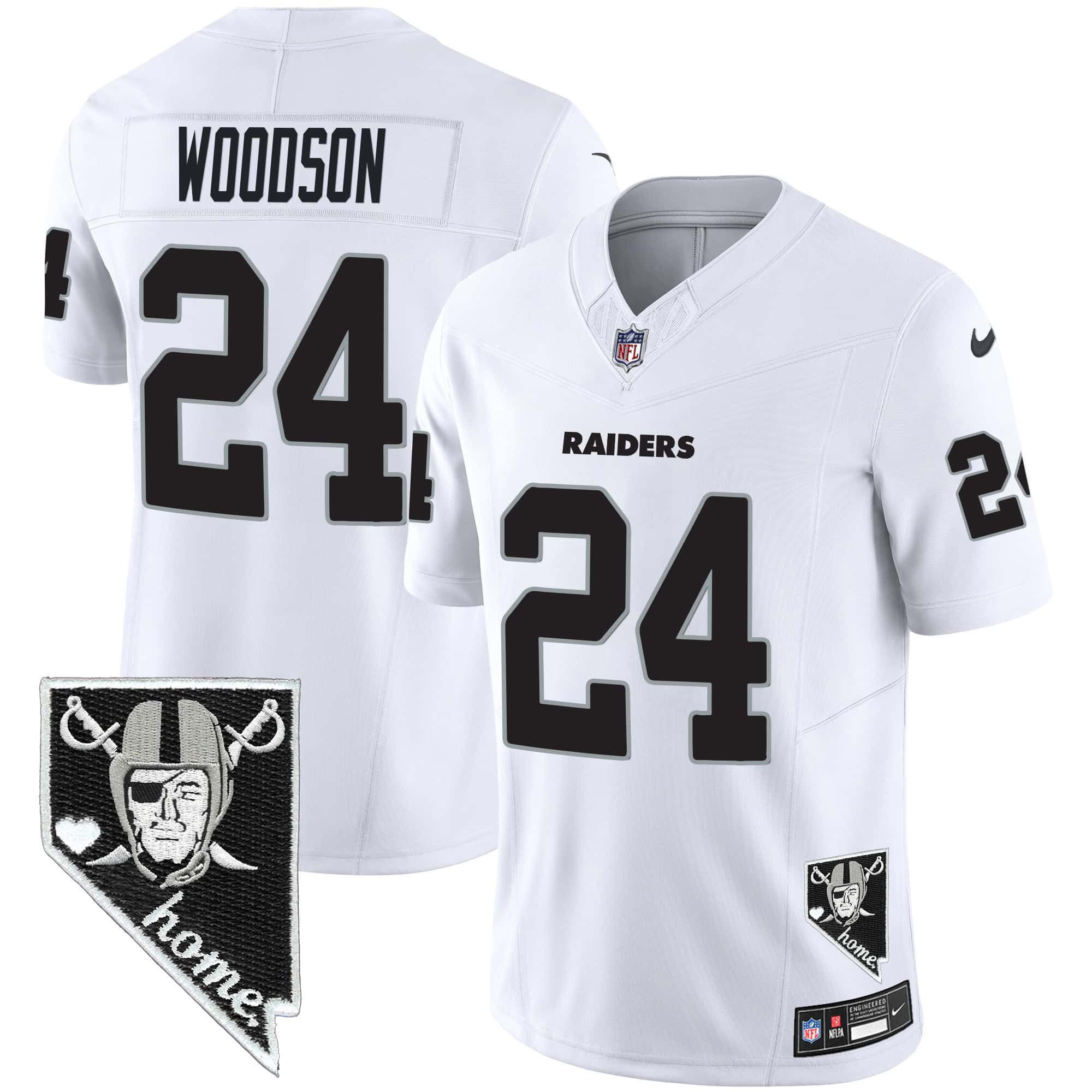 Men Oakland Raiders #24 Woodson White 2024 Nike Nevada Home Patch Vapor NFL Jersey